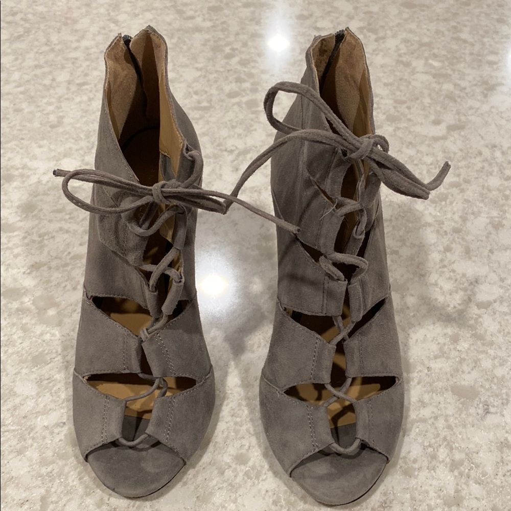 Ann Taylor Gray Lace Up Boots